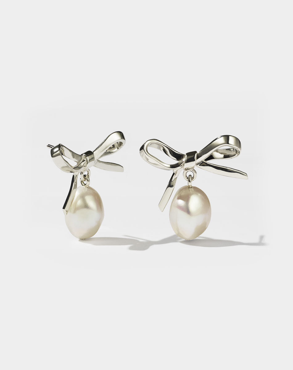 Pearl on sale bow earrings