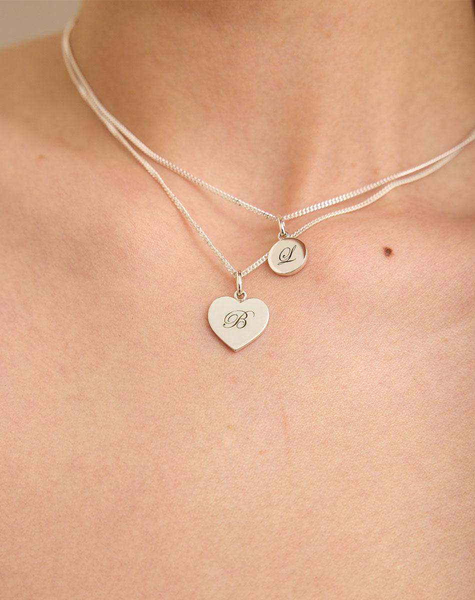 Sweetheart Charm with Letter Engraving on Fine Chain | Sterling Silver