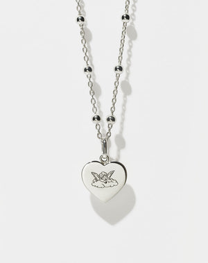 Sweetheart Charm with Cherub Engraving on Ball Chain | Sterling Silver