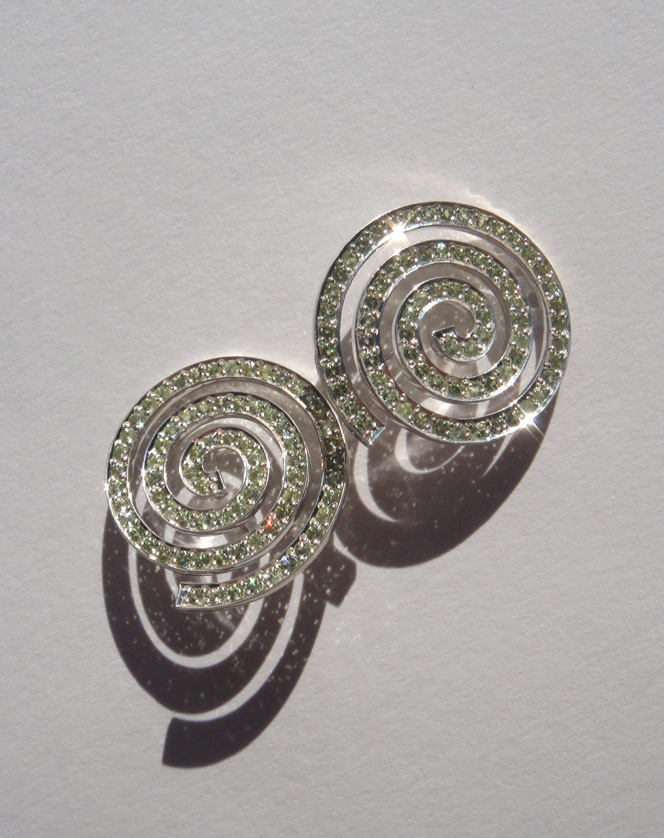 Spiral Earrings Large Pave | Sterling Silver