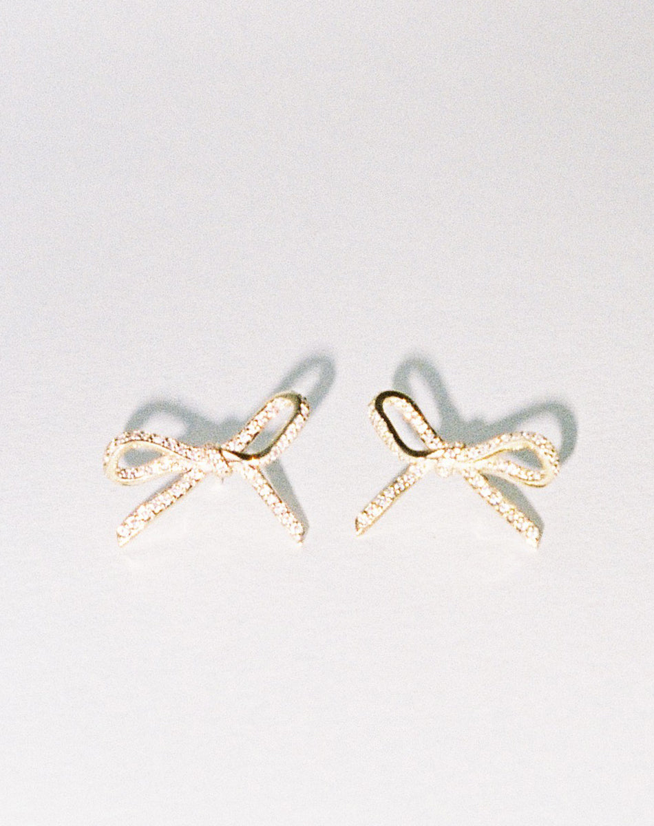 Bow Stud Earrings Medium Pave | 9ct Solid Gold