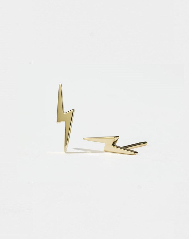 Nell Lightning Bolt Stud Earrings | 23k Gold Plated